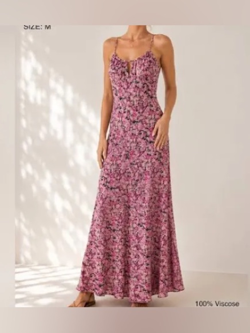 Free People Pink Floral Maxi Dress with Spaghetti Straps